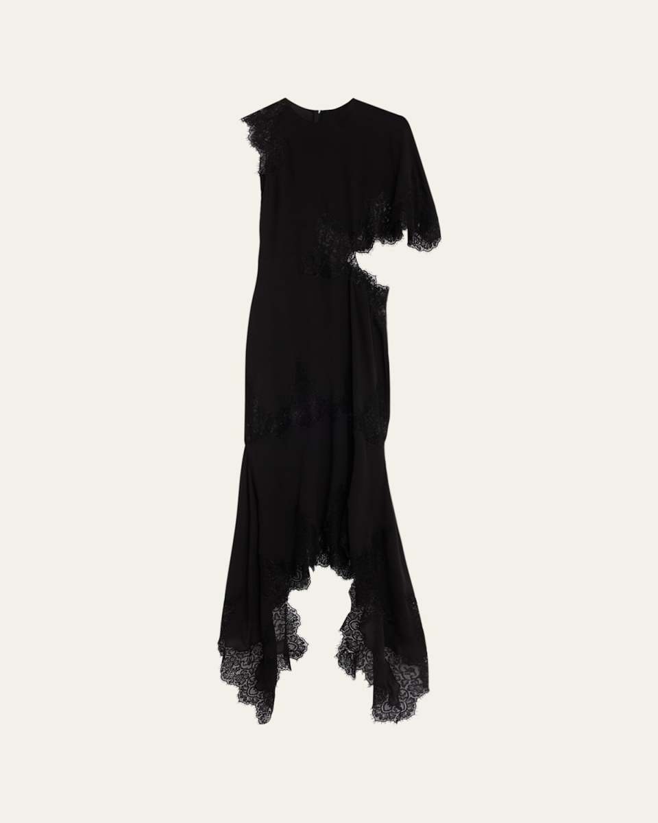 One-Shoulder High-Low Dress with Lace Detail